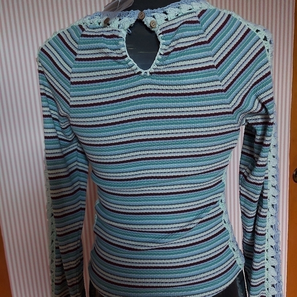Free People Knit Stripe Top XS Boho Coastal Cowgirl Long Sleeve Tee - Picture 4 of 10